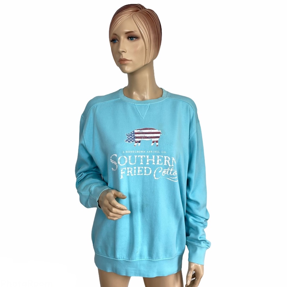 Southern Fried Cotton Women's Blue Graphic Sweater Small